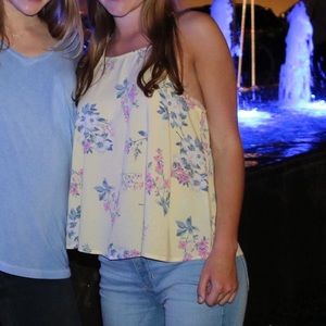 Yellow Floral Sleeveless Top Hollister